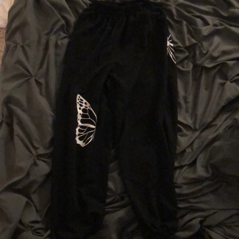 Black Seeatpants With White Butterflies